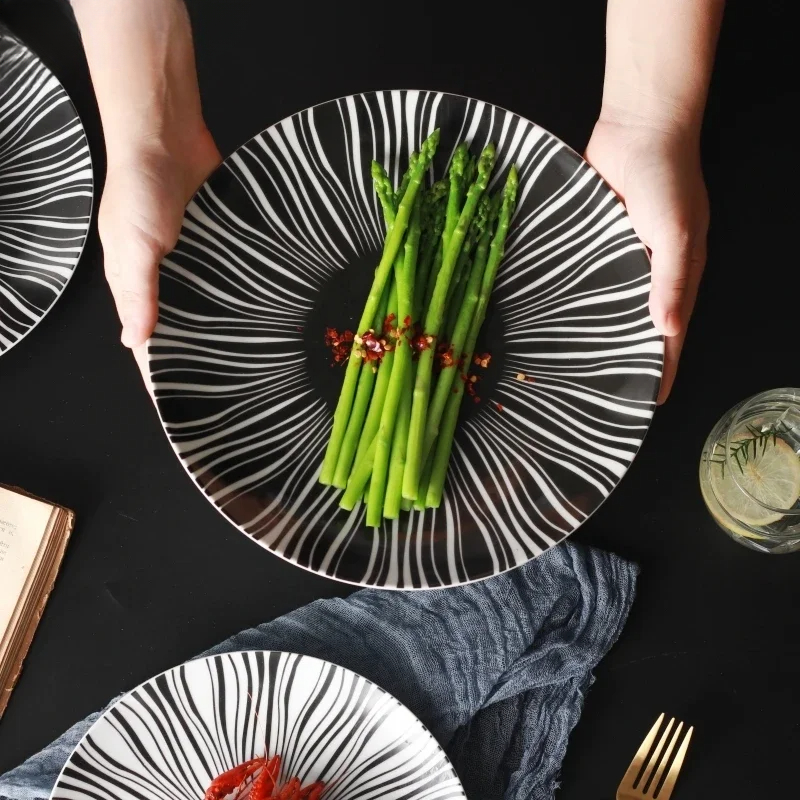 Food Good Snacks - Stoviglie in ceramica a strisce bianche
