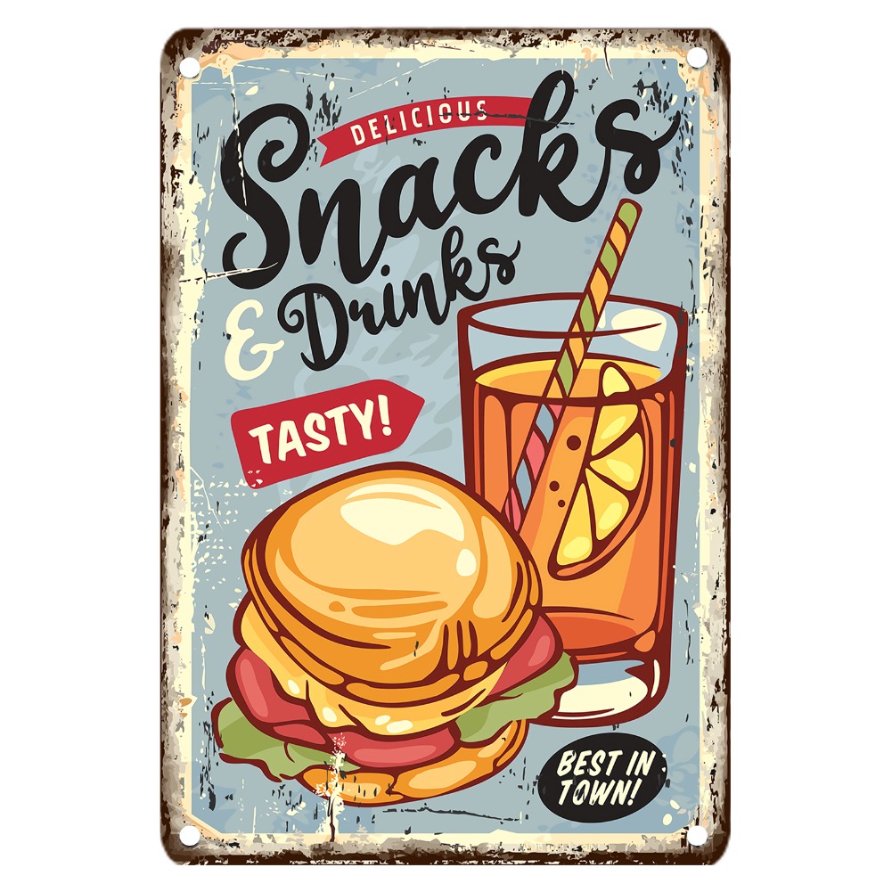 Food Drink Snacks - Targa in metallo per alimenti vintage,