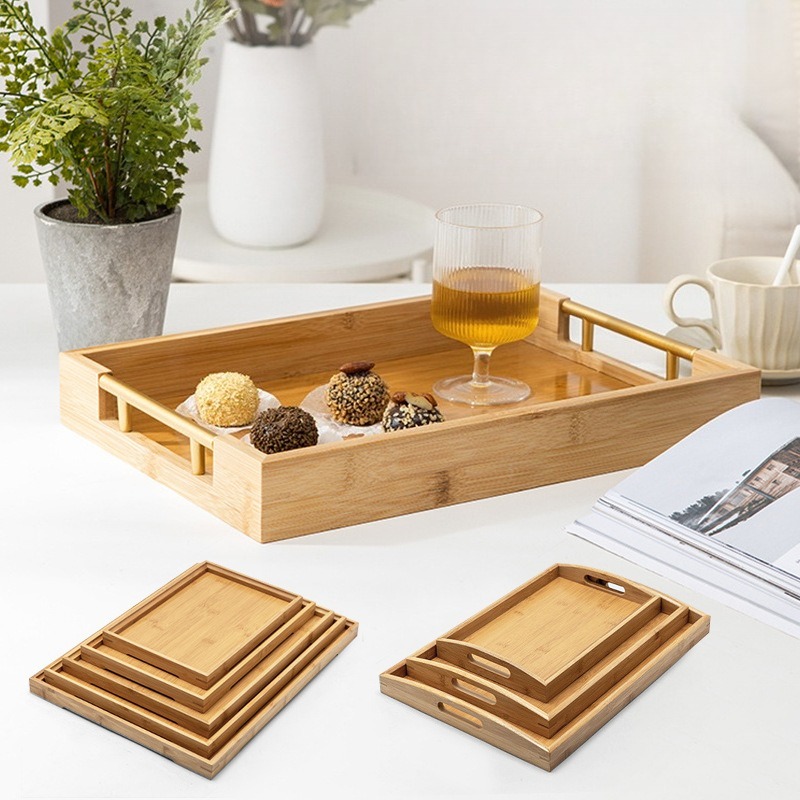 Food Platter Snacks - Set di Vassoi in Bambù Naturale,